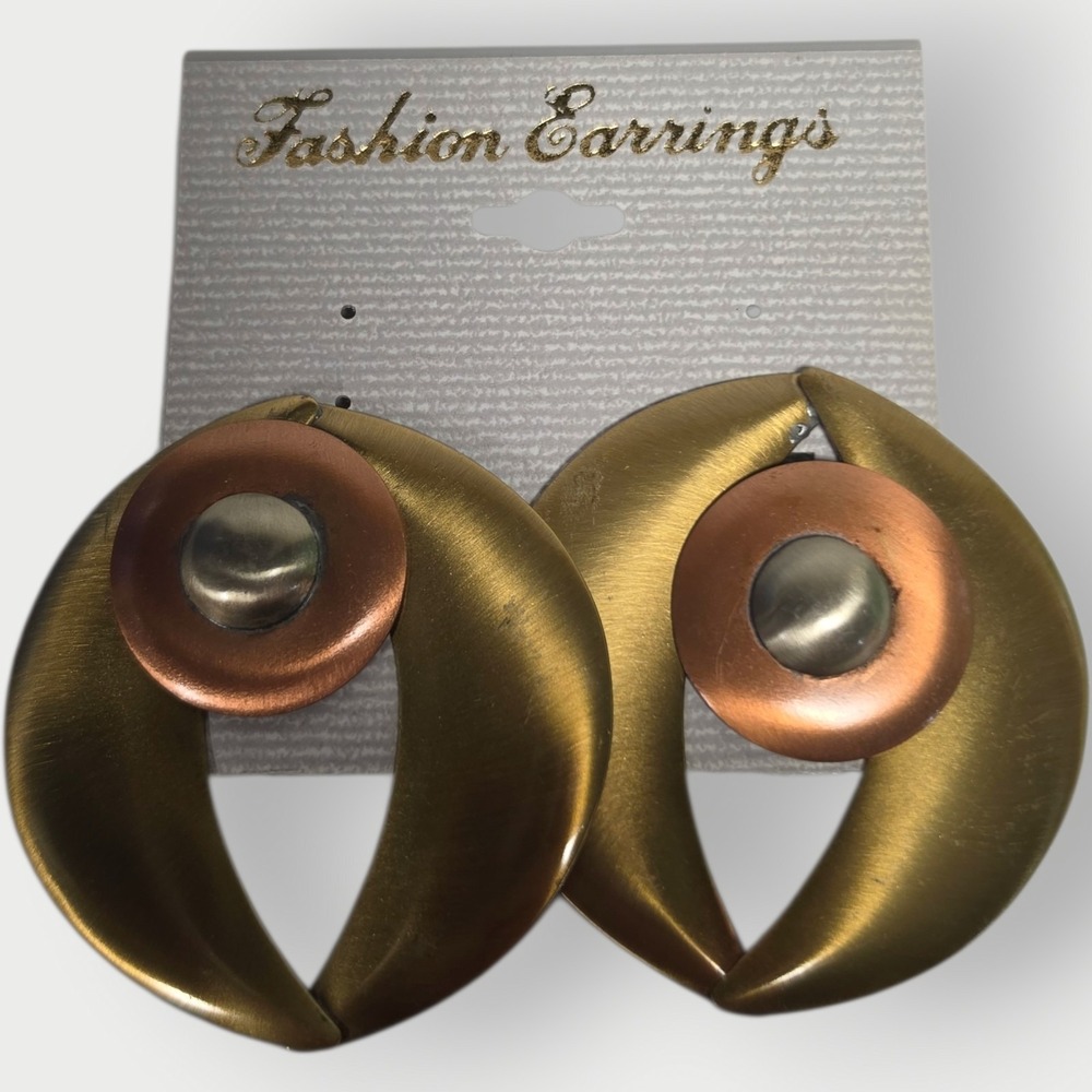 NEW Vintage Korea Clip On Earrings Gold Copper Silver Tone Geometric Crescent